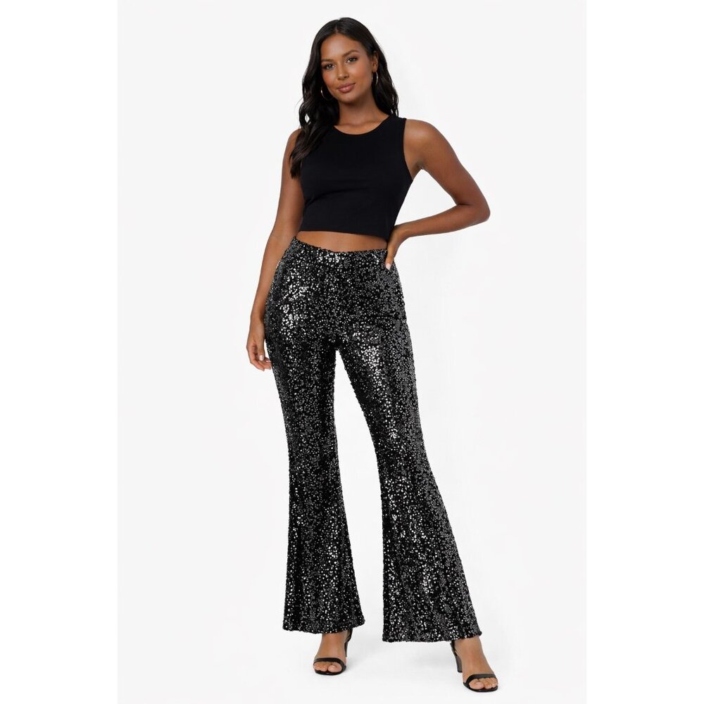 ✨ No Boundaries Black Sequin High-Waisted Flare Pants M ✨ - Picture 7 of 9